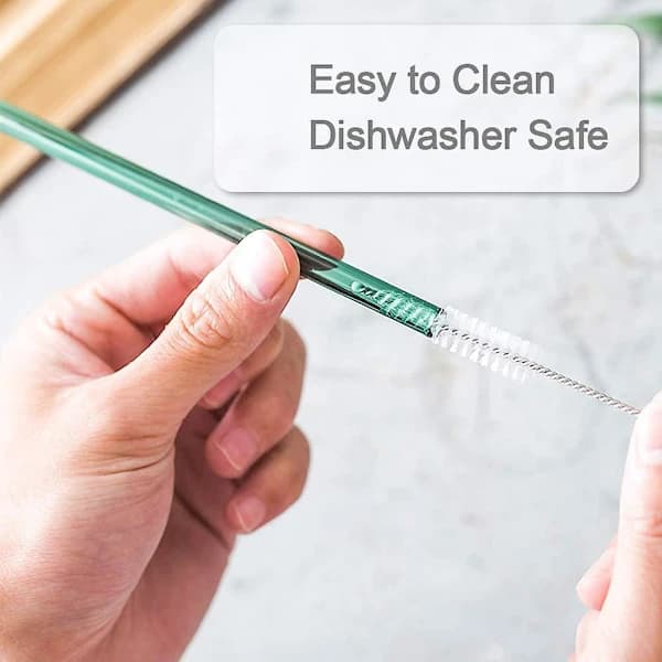 Reusable Glass Straws, Bent Glass Drinking Straws With 2 Cleaning Brushes, Straws For Smoothies,(mu