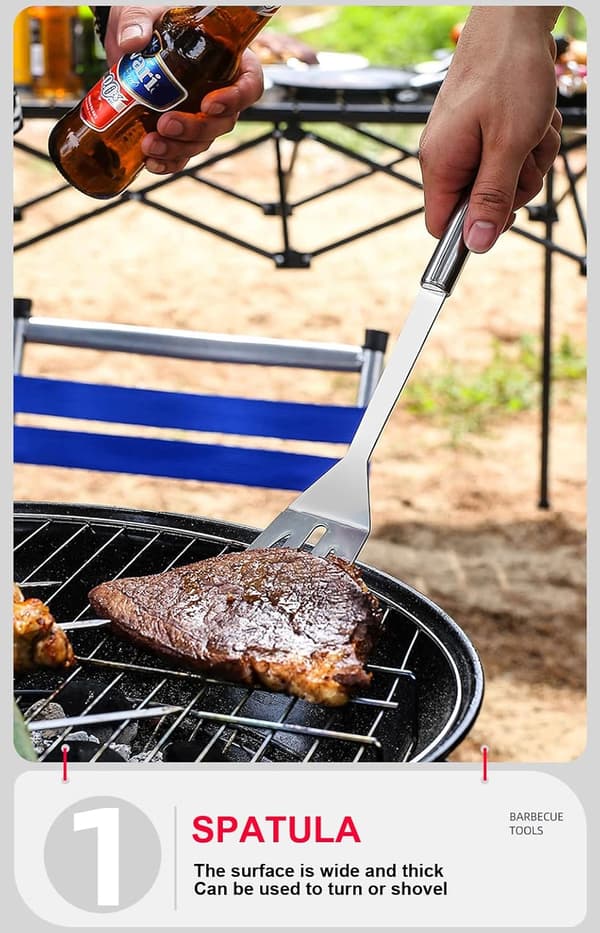 BBQ Grill BBQ Tilbehør 3 STK, Grillværktøj i Rustfrit Stål Grilltilbehør Grillsæt Grilltilbehør til Udendørs Brug