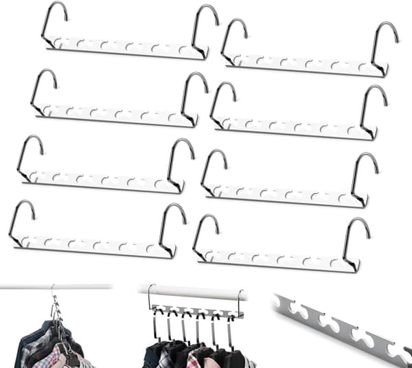 8-pack Silverfärgade Utrymmesbesparande Galgar, Magisk Galgorganisatör