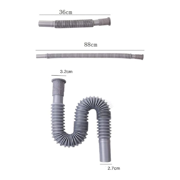 Universal Vaskeservant Avløpsrør, 1-1/4 Tommer Installasjonsdiameter Plast Fleksibelt og Utvidbart Avløpsrør for Kjøkken, Grå