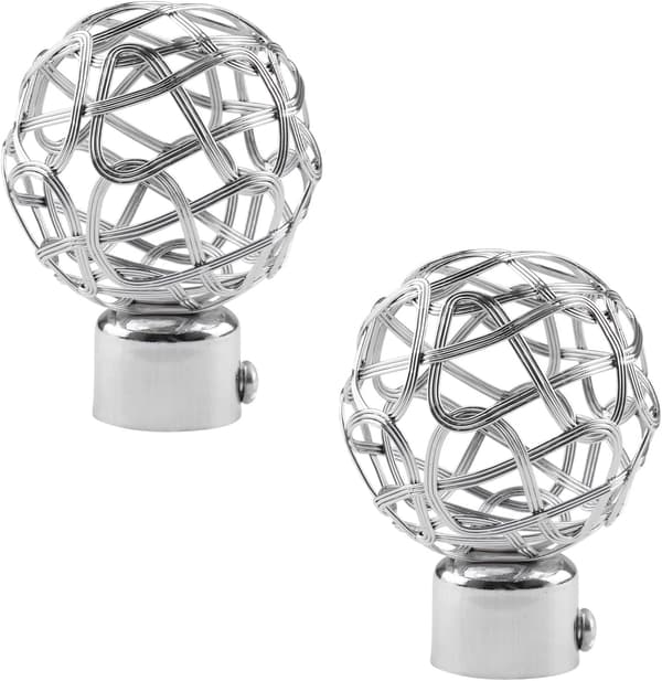 Sett med 2 dekorative hule gardinstangknopper i metall - Indre diameter: 25 mm - Sølv