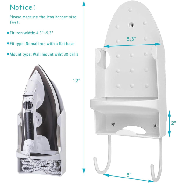 Väggmonterad Strykbrädehängare, Vit, 7\" x 1\" x 5\", Strykbrädeorganisatör, Hållare för Strykbrädor Upp till 5 Tum Bredd