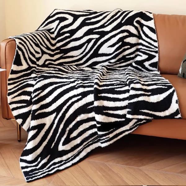 Plaid - Sofabetræk - Stueplaid - Zebramønster - Blød og varm - Til sofa og seng - Gaveidé - 130 x 160 cm...