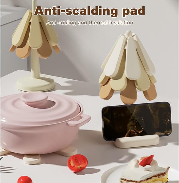 4-piece Christmas Tree Trivet Set - Heat-Resistant Foldable Pot Holder for Christmas Dinners & Kitchen Decor