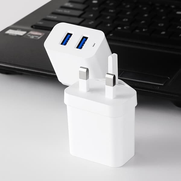 iPhone USB-stik, Dobbelt USB-oplader Stikadapter UK 3-benet Strømadapter Dobbelt Port