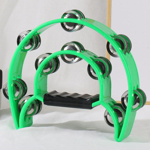 2 stykker-musikalsk tamburin dobbel rad metalljingler Håndslagtromme flerfarget til gave KTV Party Barneleke med ergonomisk håndtak, grønn
