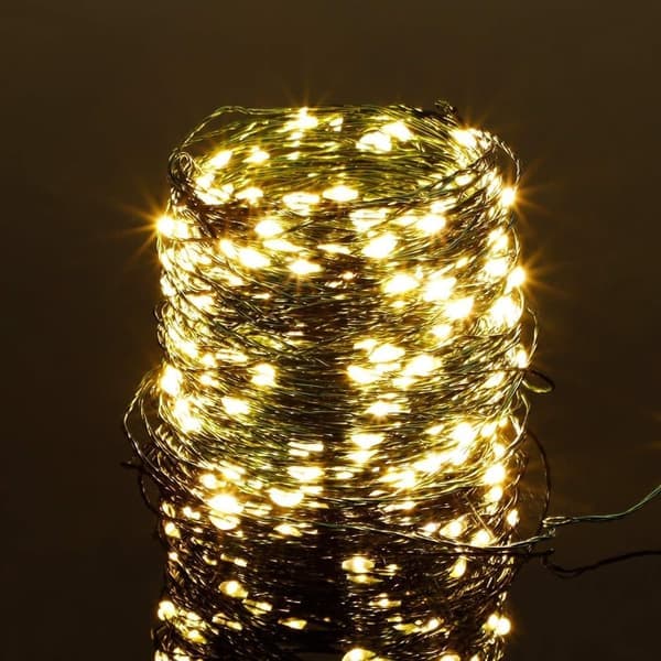 LED-lyskæder med varmt hvidt lys og grøn ledning, 8 tilstande til juletræ og julepynt
