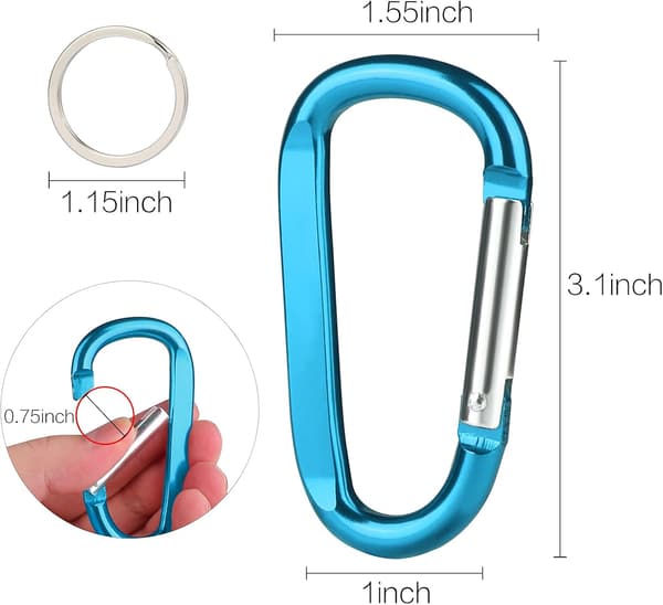 6-pack Multifärgade Karbinhakar, 3 \" Stora Aluminium D-ringar