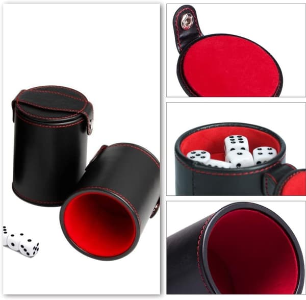 Dice Cup, PU Leather Dice Storage Tool, Stylish Felt Lining and a Quiet Dice Shaker.
