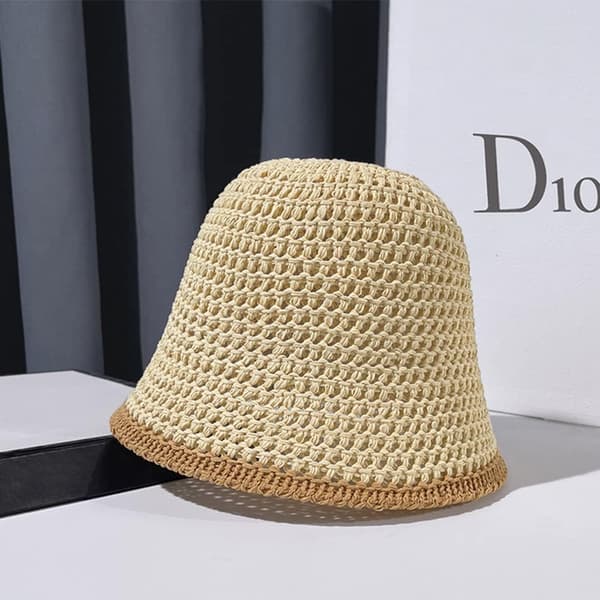 Kvinders sommerbøllehat Mode hæklet strik foldbar strand håndvævet bomuld beige One Size Beige One Size