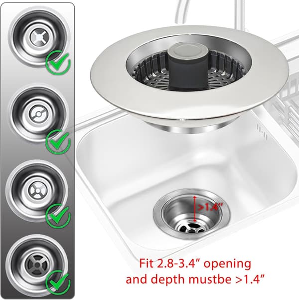 3-in-1 Sink Stopper, Pop Up Sink Drain Strainer, with an Extra Basket Strainer, Sink Drain Plug for US Standard 3-1/2