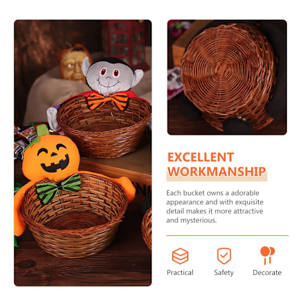 2 st Halloween Godis Hink, Bärbar Trick-or-Treat Korg, Bomullsrep Vävd Leende Korg för Halloween Party Favor