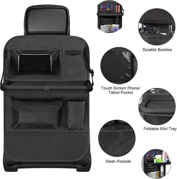 1 pc Car Seat Organizer, Car Storage Bag with Foldable Table and Tablet/Phone Pocket, Backseat Protector for Kids