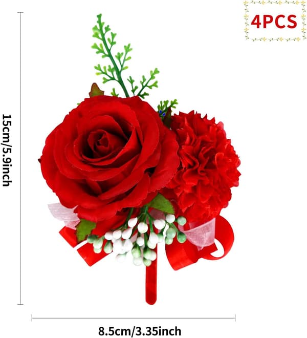 4 stk. roser brudgom blomst boutonnieres til bryllup, gallafest, kostumedekoration