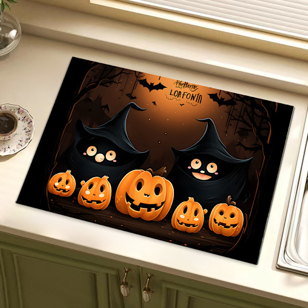 4 stk Halloween Bordmatter, 12x16 tommer Halloween Plassmatter for Kjøkkenbord Varmebestandig Sklisikker Vaskbar Plassmatter