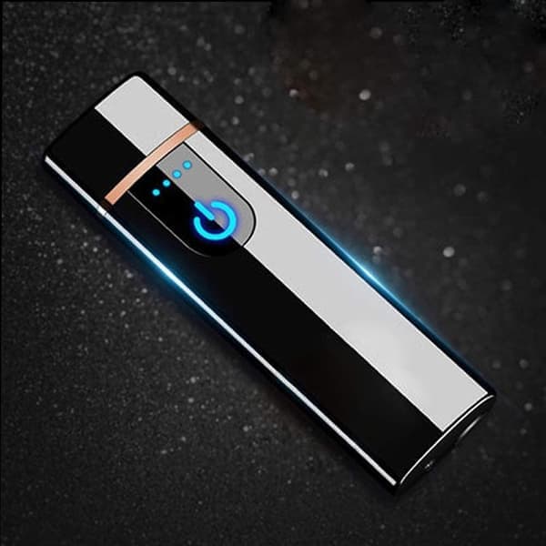 Rechargeable Electronic USB Lighter Windproof Fingerprint Touch LED Sensor Notch Double-Sided Ignition Flameless Lighter