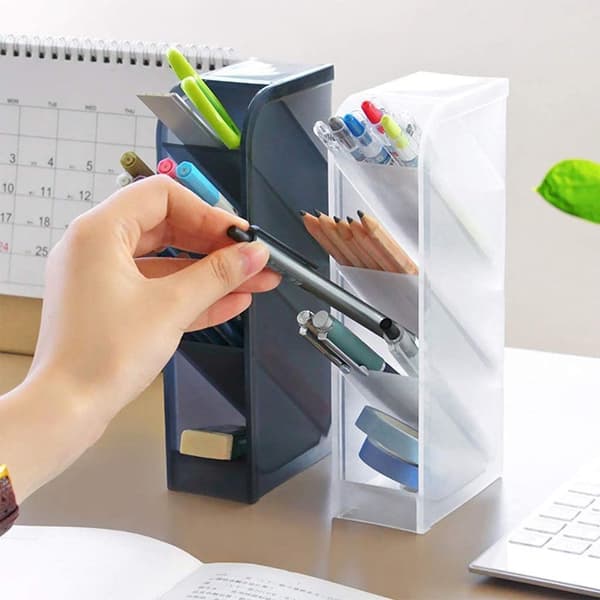 Desktop Organizer, Pen Holder with 4 Compartments Pen Organizer for Home School Office Desk Accessories 1pc Transparent