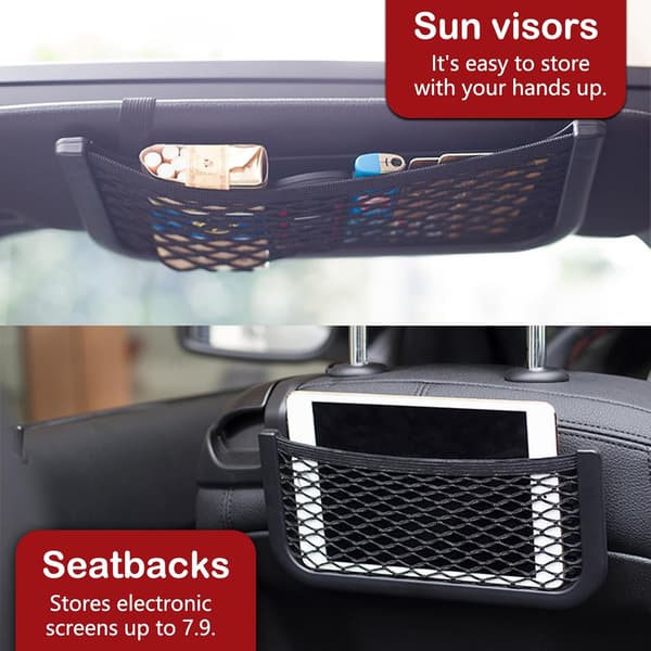 Car Storage Net, Universal Multifunctional Self-Adhesive Mesh Storage Bag, Back Seat Storage Net, with 8 Screws and 4 Elastic Bands