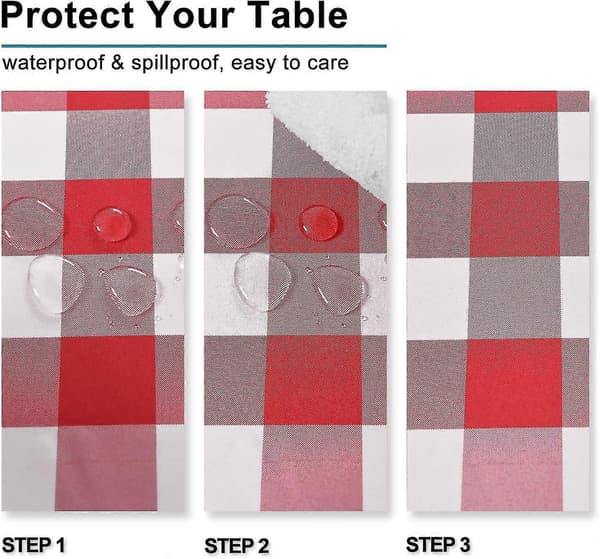 Gingham Rectangular Tablecloth - Stain Resistant, Waterproof and Wrinkle Free Washable Tablecloth for Dining Room, 137 x 274 cm, Red and White