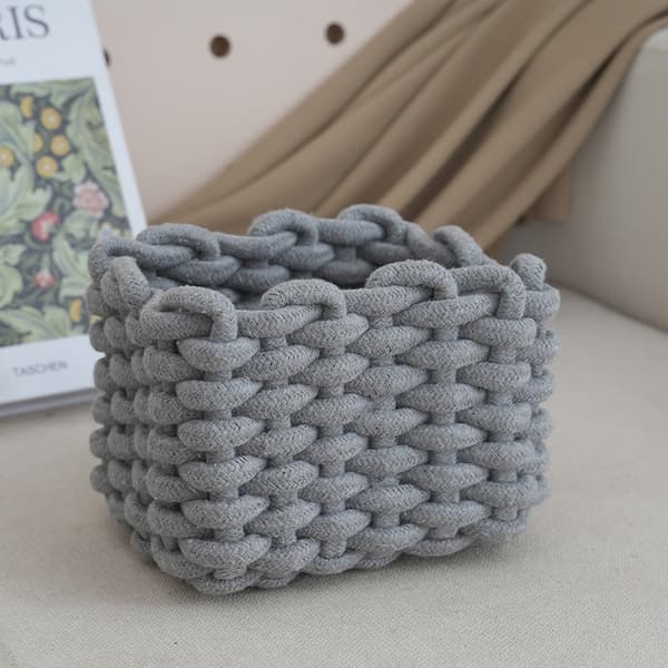 Icegrey Cotton Rope Storage Basket, Decorative Natural Rectangular Storage Baskets, Small Grey