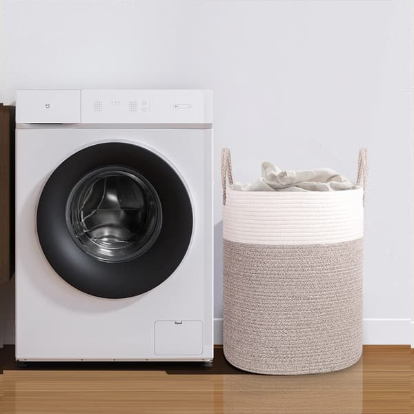 Woven Cotton Laundry Basket, 53L Laundry Hamper with Handles, 46x38cm