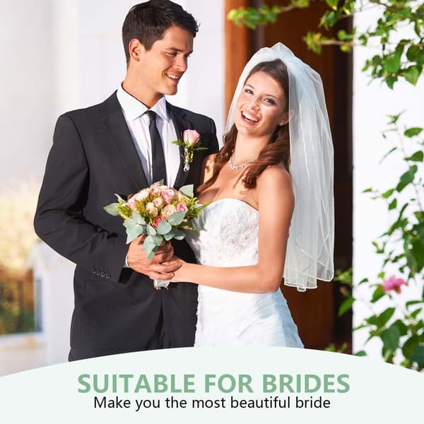 Brudslöja Vit Dubbelband Kant Bröllopsslöja med Kam för Bröllop Möhippa