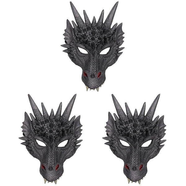 3 Pcs  Dragon Mask Costume Prop Mask Dress-up Accessory For Halloween Masquerade Cosply Costume Part