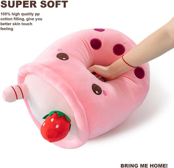 Soft Plush Doll with Milk Tea, (Pink, 35 cm)