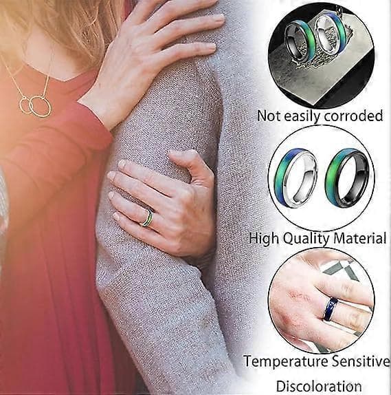 Stämningsring, 2 st Emotion Feeling Magic Ring, Ring i rostfritt stål för kvinnor, Stämningskänslig varm färgskiftande ring