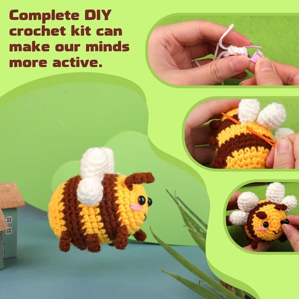 Beginner Crochet Kit, Cute Bee Crochet Kit, for Beginner Adults with Step-by-Step Video Tutorial for DIY Crafts, Little Bee