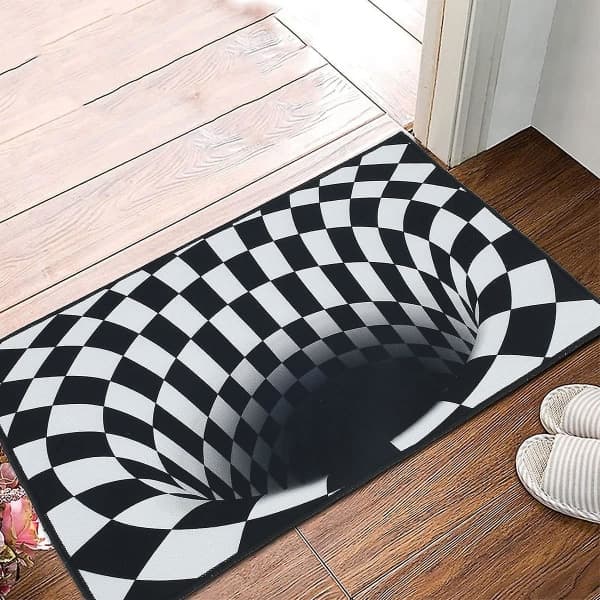 Dørmåtte, 3d magisk skakternet optisk illusion dørmåtte visuel illusion måtte rektangulær udendørs entrémåtte