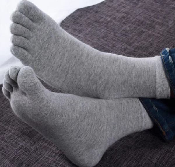 Light Grey Autumn Winter Cotton Adult Five Finger Socks Men Thick