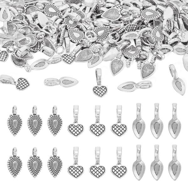 150 stk tibetansk legering Glun-on Flat Pad Bail Charms Antikk Sølv