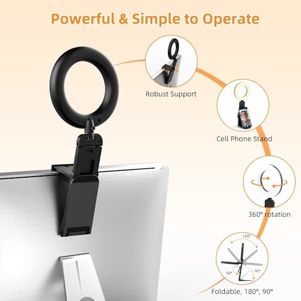 5\" Desktop Ring Light with Stand, LED Ring Light for Laptop Screen, Video Conferencing Lighting, Zoom Meeting Light for Video Call, Selfie, Makeup