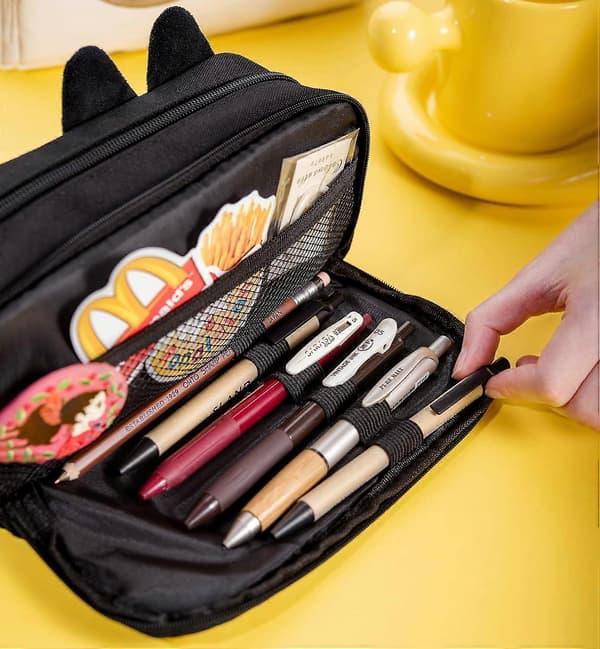 Large Capacity Pencil Case, Black, 3D Cat Pencil Bag Storage Bag Suitable for Office, College, School