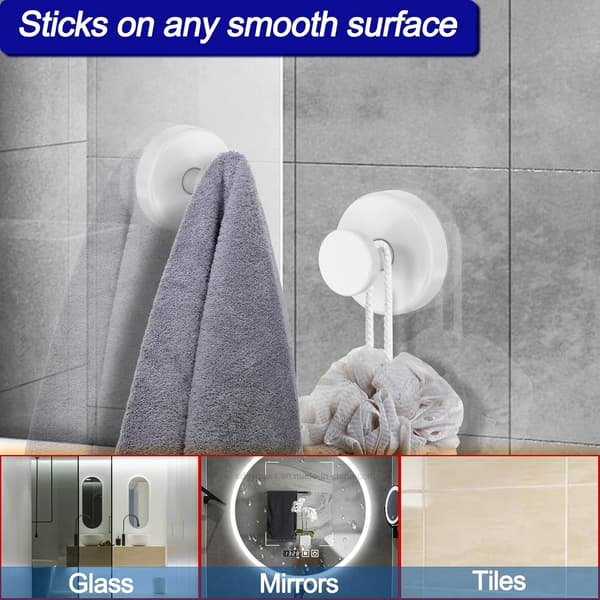 Shower Hooks with Suction Cup, Removable Towel Hooks for Bathroom Windows and Glass Doors, Robe Hooks - 4-Pack, White 1