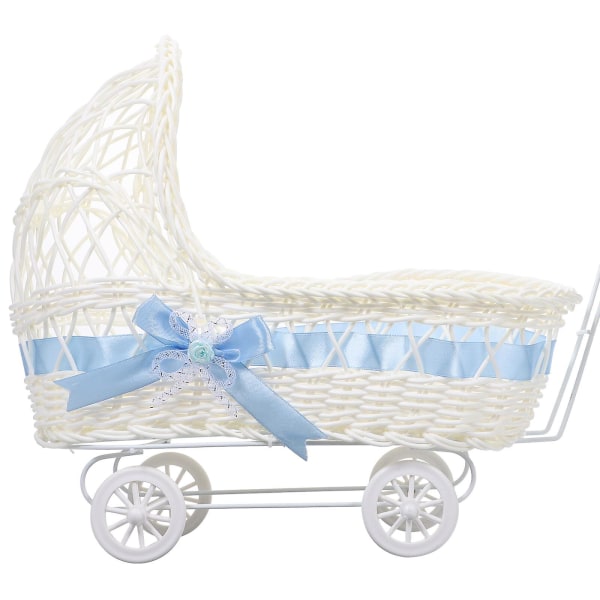 Vævet Kurv i Trolley-Form Baby Shower Slikkurv Gavekurv Blomsterkurv Dekoration Himmelblå 37X29X Sky-blue 37X29X17CM