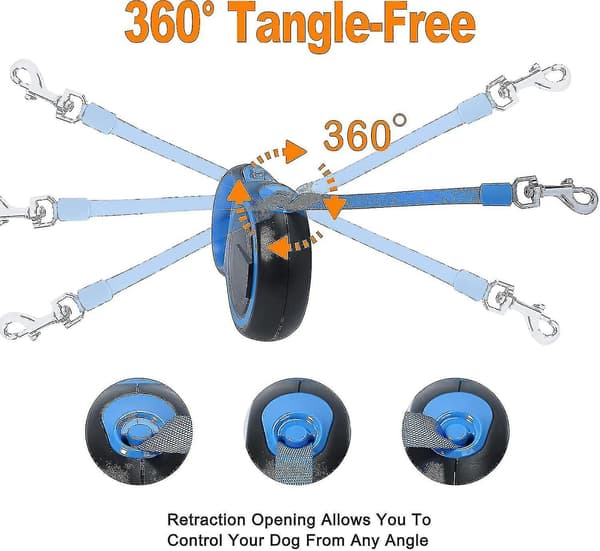 Retractable Dog Leash, One-Button Brake And Lock, Tangle-Free 360 Extendable Leash With High-Density Nylon Braided Strap (M, Brown)