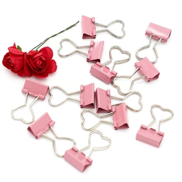 Hjerteformede Bindemiddelclips - 12-pak, Rustfrit Stål & Metal, Kreativt Huldesign Pink Pink 36
