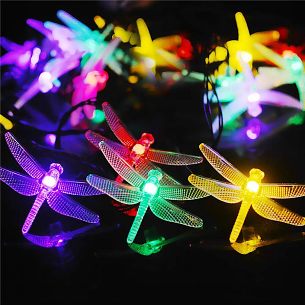 Solcellslampa med 50 LED-lampor, Sländor, Utomhus, Flerfärgad, Blinkande, Sländor, Solcellslampa, Dekoration, 8 Ljuslägen, Vattentät Belysning