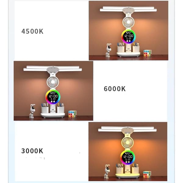 Desk Lamp Office Lamp Multifunction with Clock Date Temperature Reading Lamp with Fan 3200 Capacity-Rechargeable Model + Free USB Cable