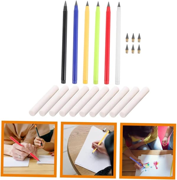 Eternal Pencils No Need to Sharpen Inkless Pencils for Students Drawing Sketching Drafting Erasers