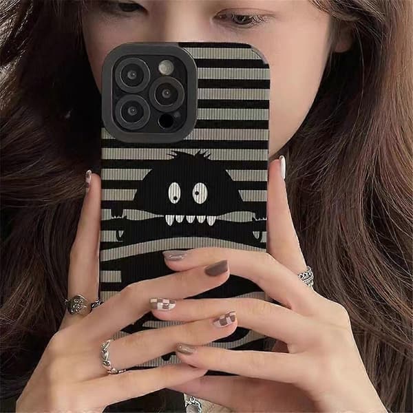 Cover til iPhone 16 Pro, tegneseriemonsterdesign, PU-læder + TPU-telefonbeskyttelse