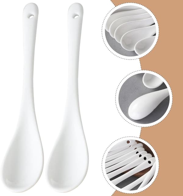 Ceramic Stirring Spoons Handle White Lightweight Design 6pcs Drink Stirring Spoons
