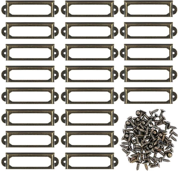 50 Pieces - Metal Label Holders - Bronze - Rectangular Metal Label Holders - 59x17mm - With Screws ...