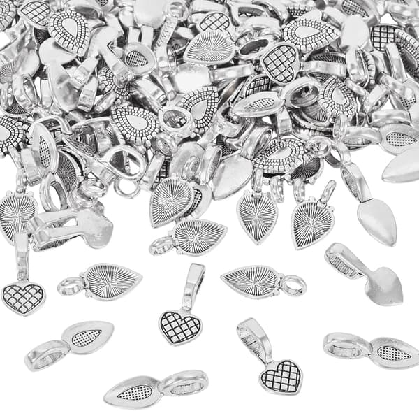 150 stk tibetansk legering Glun-on Flat Pad Bail Charms Antikk Sølv