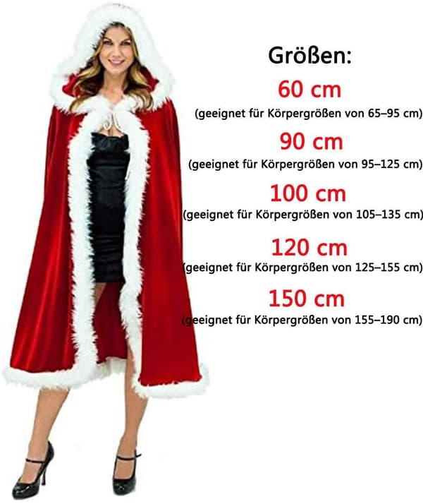 Hætte/kappe – Jul, fløjlskappe, varmende sjal, julekapper til udklædningskostumer, rød 60 cm_yux 60 60