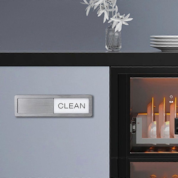 Ren/Smutsig Diskmaskinsmagnet Lätt att Glida Stark Magnet Skylt Kök Ren/Smutsig Skylt för Hem Restauranger Diskmaskin Silver
