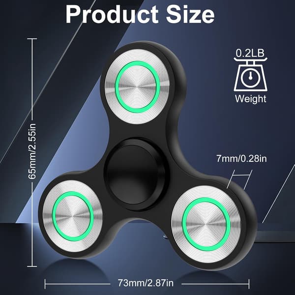 Metal Fidget Spinner - 4-8 Minutters Spin - Lyser Op & Fluorescerende - Stresslindring (Sort)