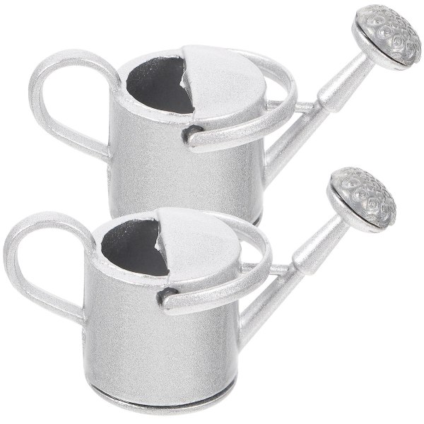 2 stk. Miniature Vandkander Dukkehustøj Legetøj Dukkehustøj Falske Haveværktøjer Sølv 4x1.5x2.5cm Silver 4x1.5x2.5cm
